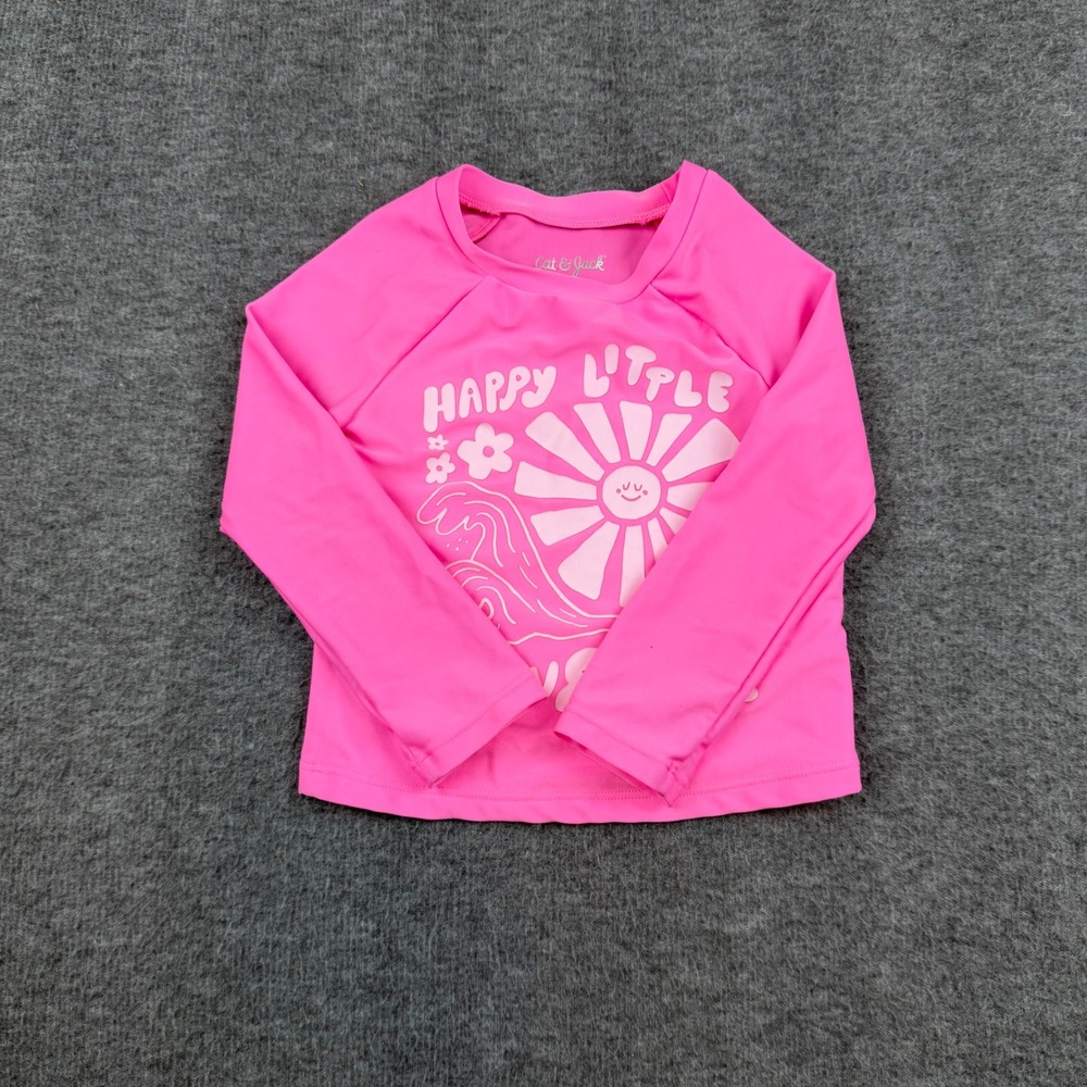 Cat & Jack Rash Guard Kids 3T Pink Happy Little Sunshine Long‎ Sleeve Swim Top